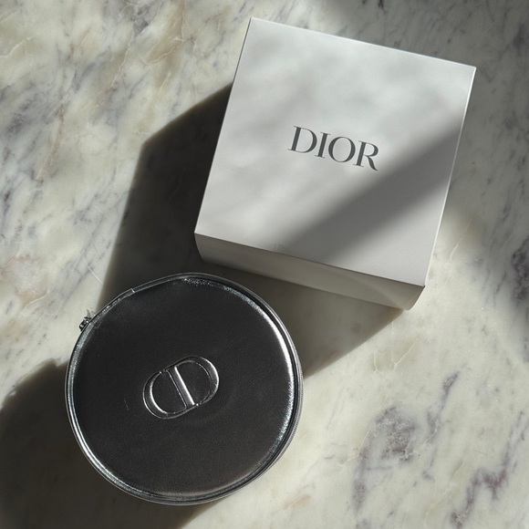 Dior Handbags - Dior // Silver Leather Round Pouch Vanity Case